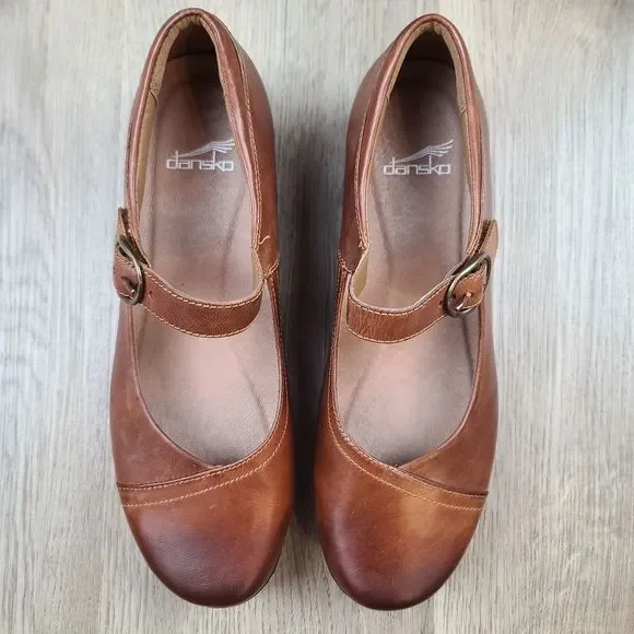 NWOB Dansko Fawna Mary Jane Chestnut Burnished Calf Leather Shoes size 9 - Picture 2 of 14